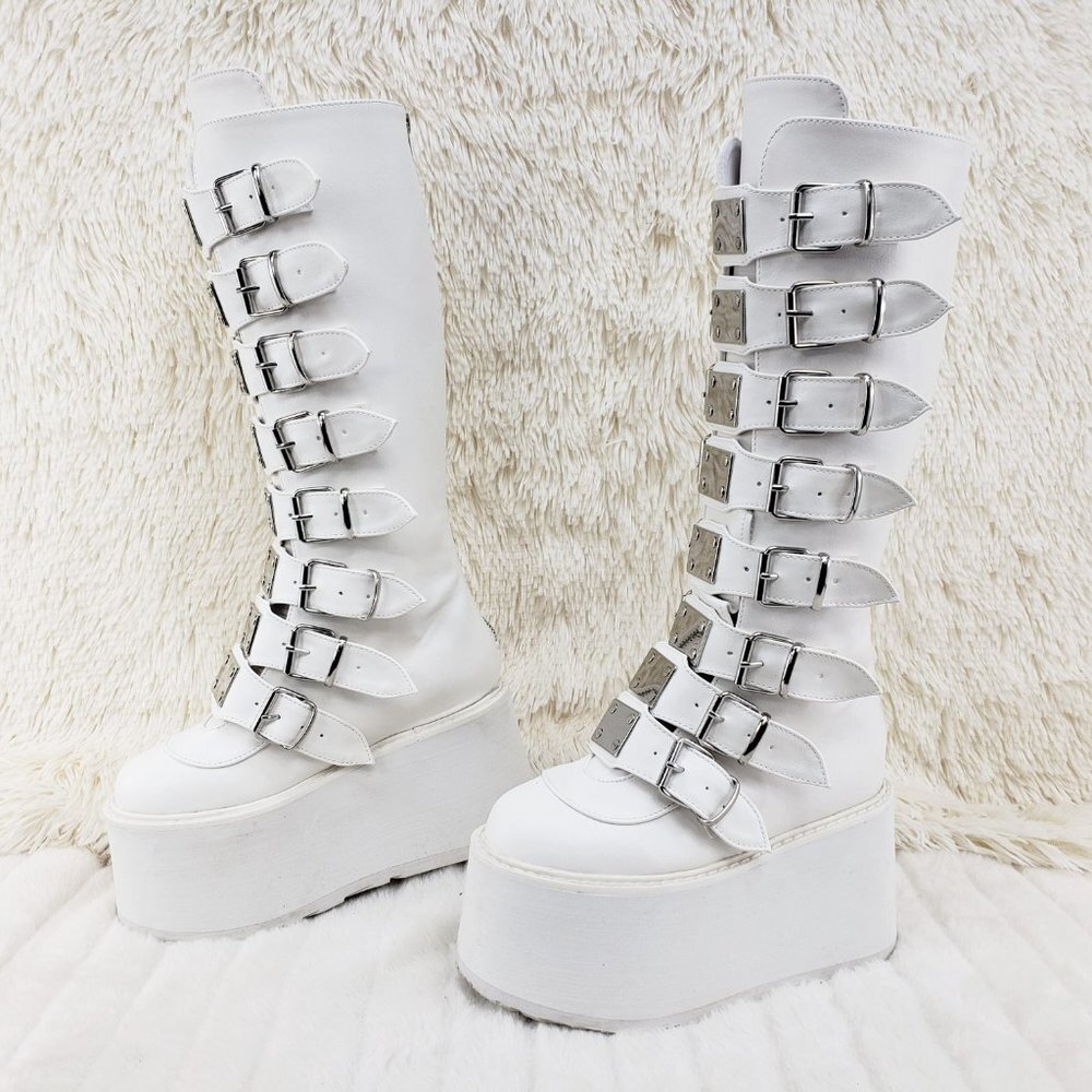 White Platform Goth Punk Rave Festival Knee Boots
